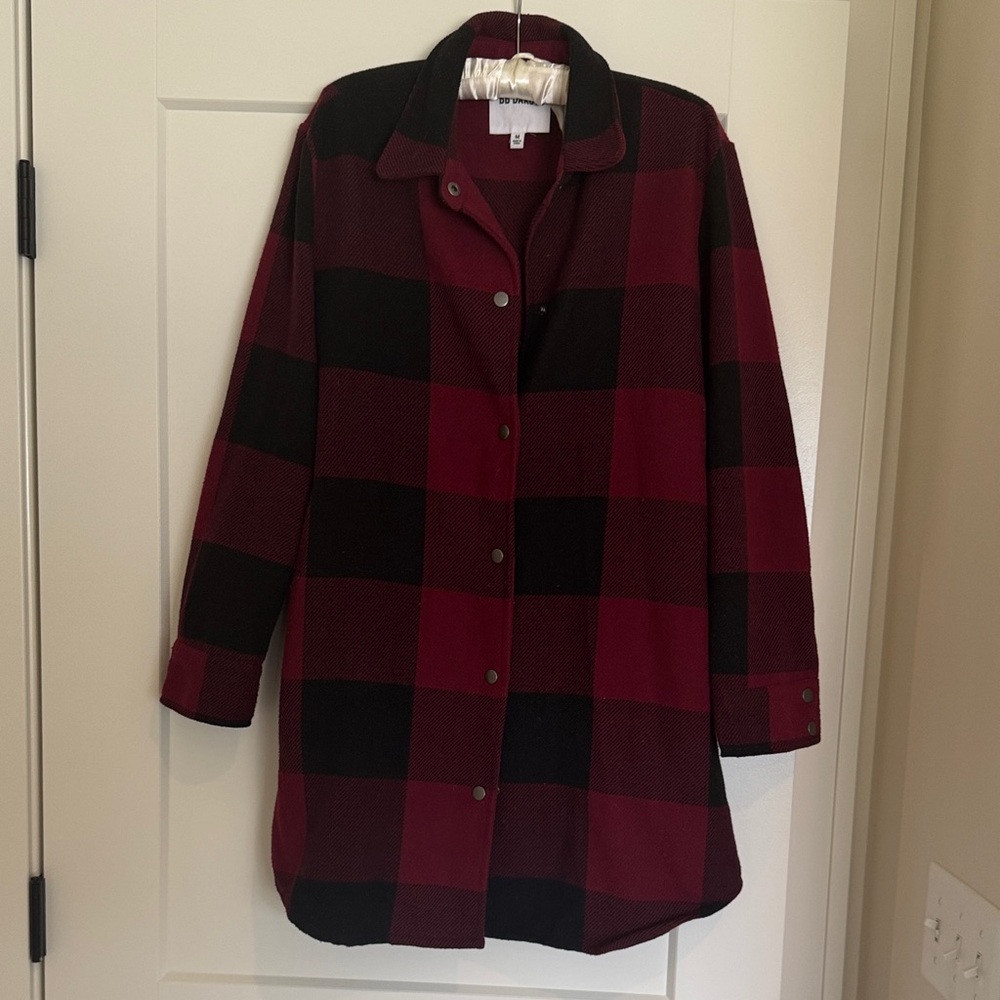 BB Dakota Burgundy and Black Plaid Button-Down Jacket
